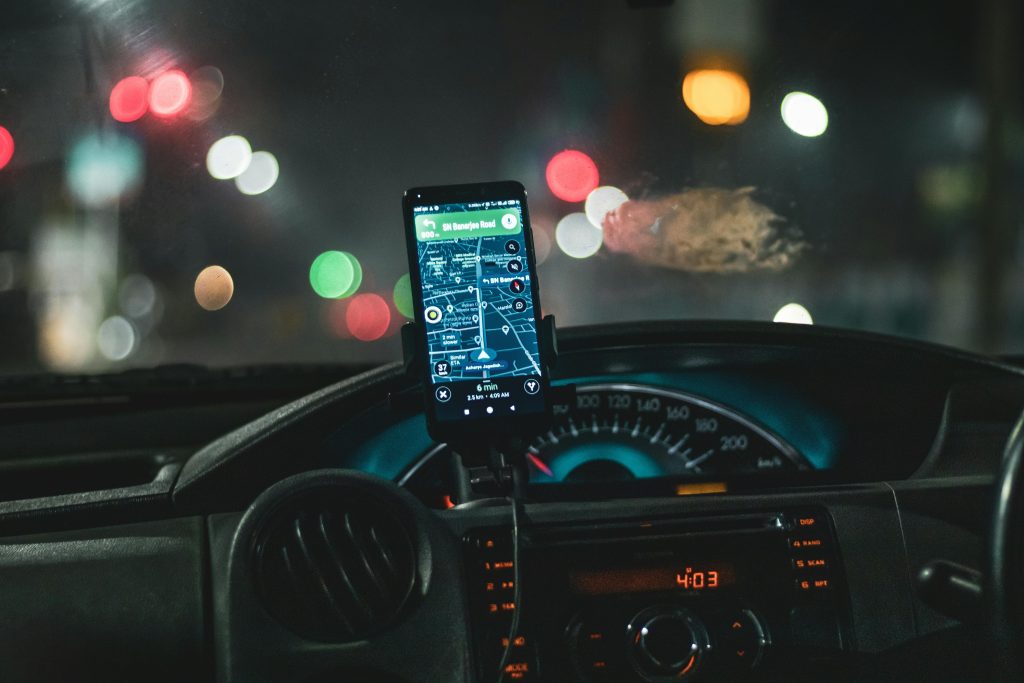 Shared mobility app on a phone, offering smart travel choices.