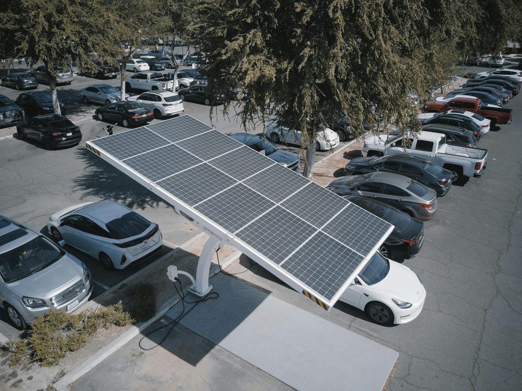 Solar panels on a road, showing solar-powered road tech.